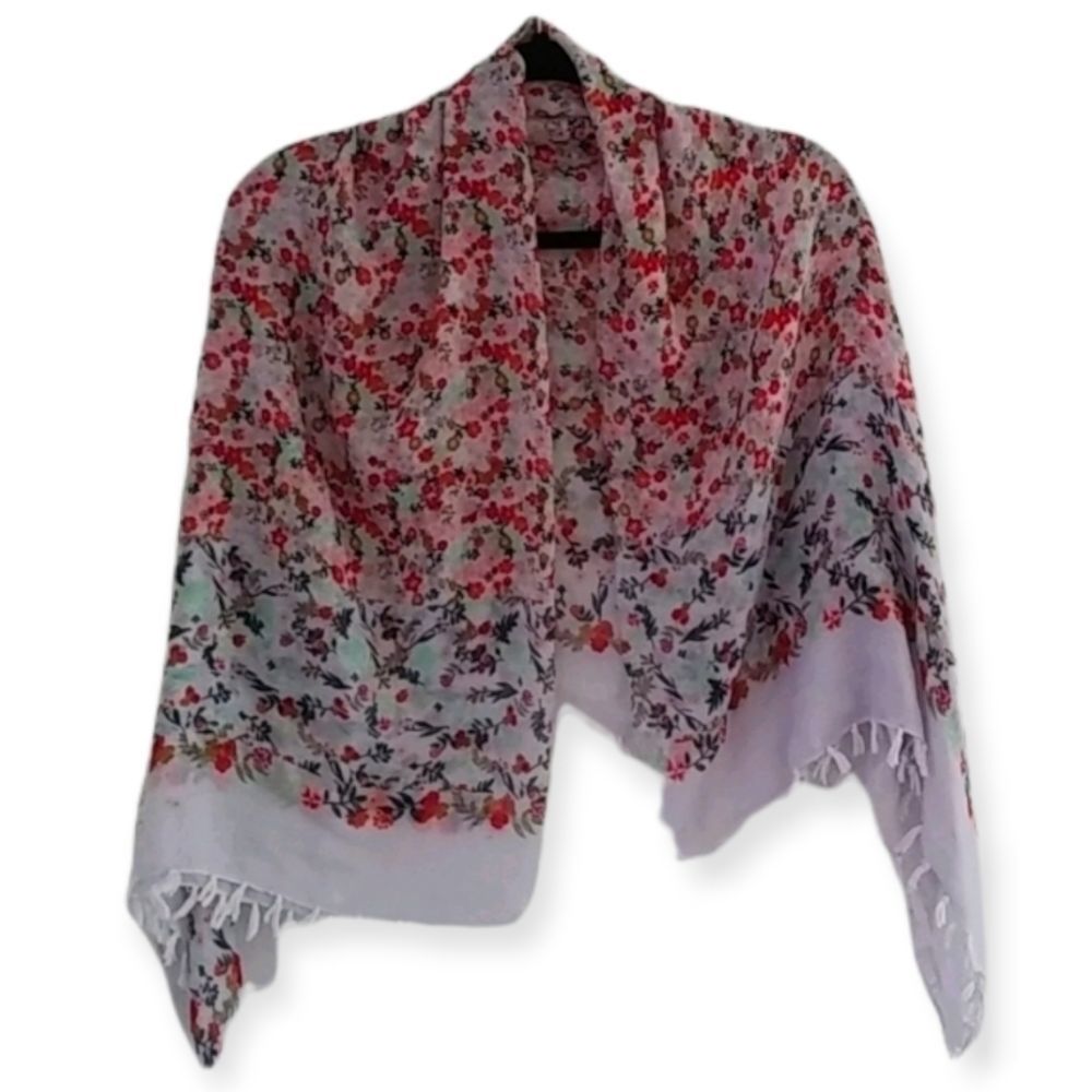White & Multi Color Floral Print Wrap